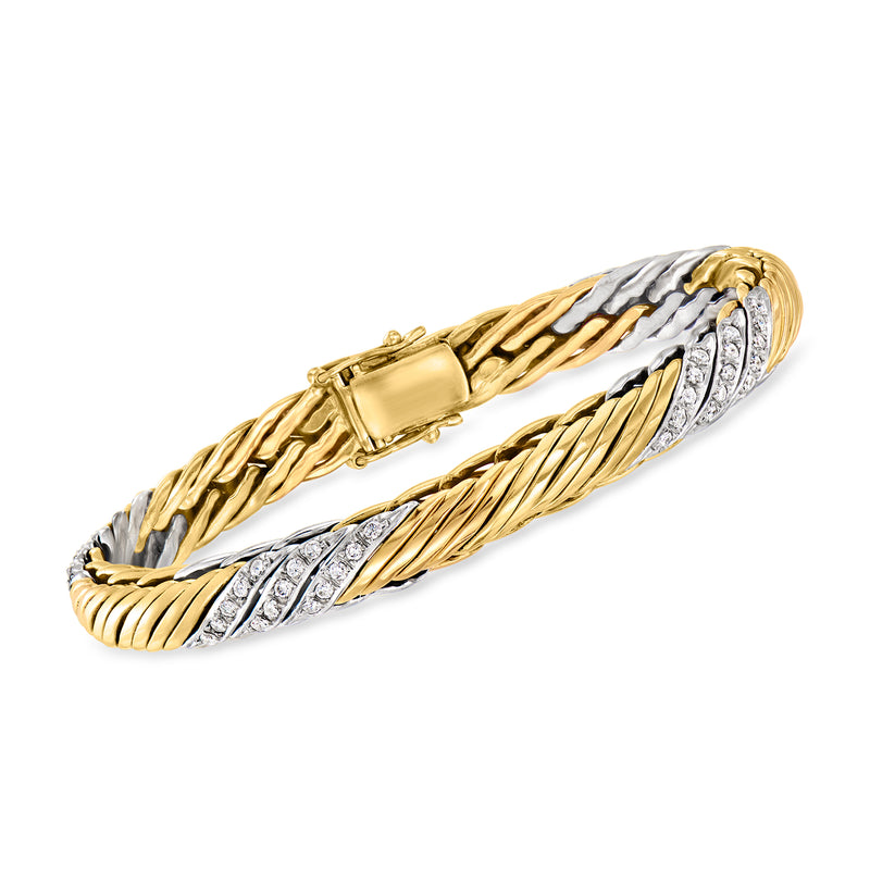 Twisted two-tone gold diamond bracelet with clasp