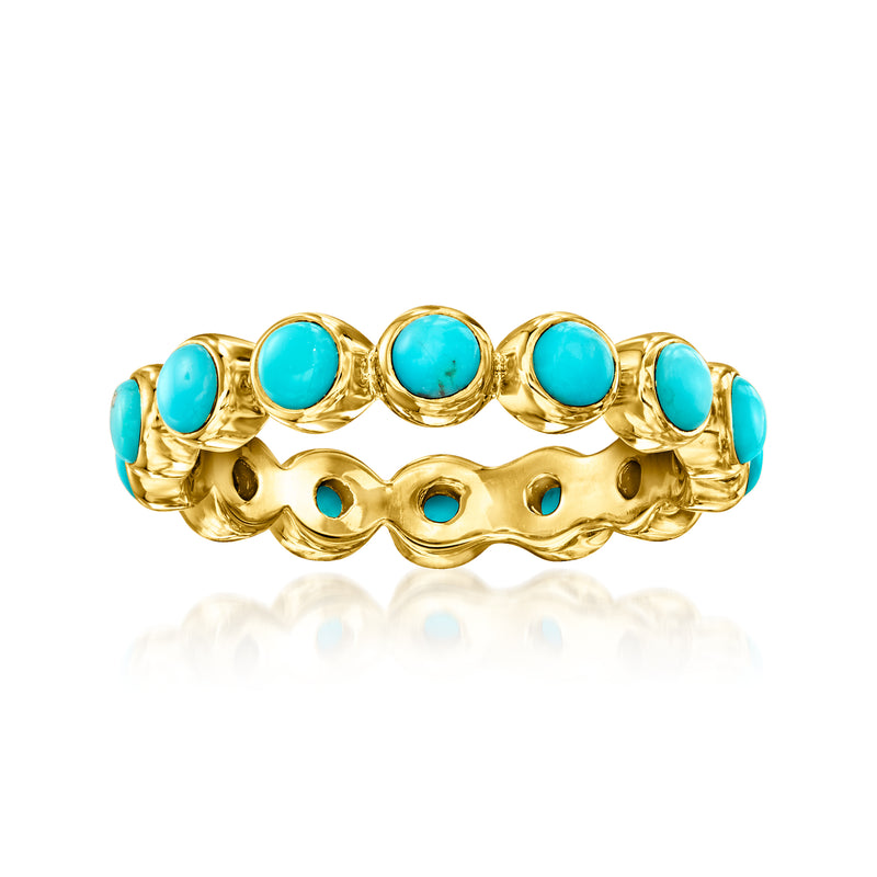 Turquoise eternity band with gold over sterling and round blue stones, scalloped setting