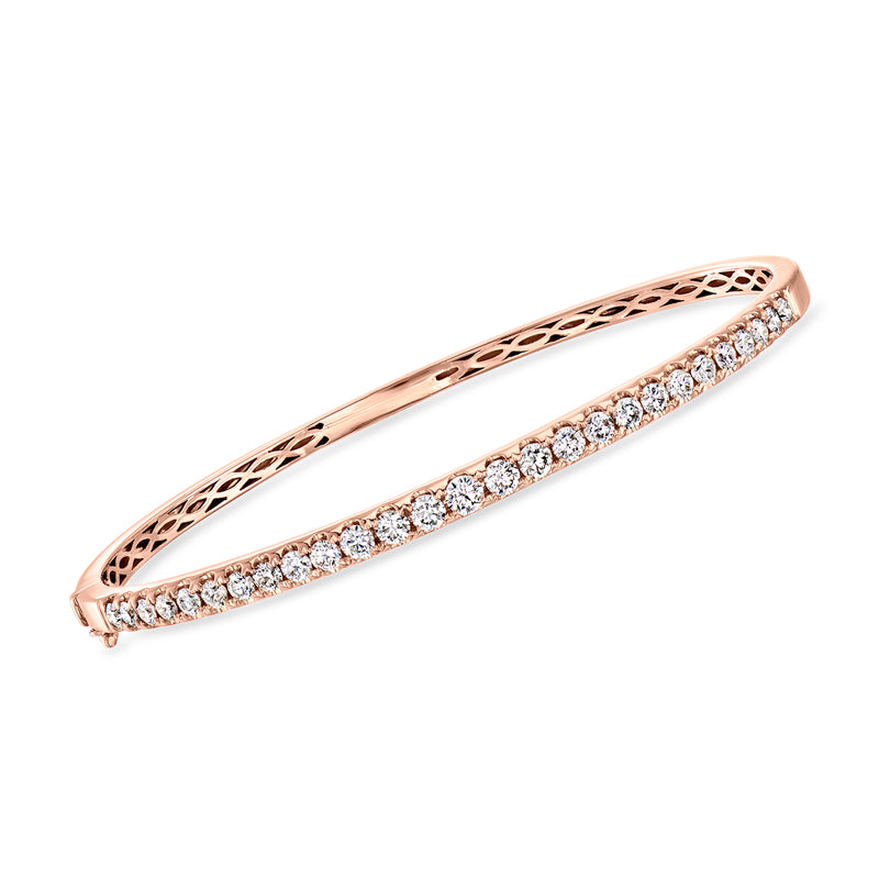Rose gold diamond bangle bracelet with lattice side and pave diamond center row