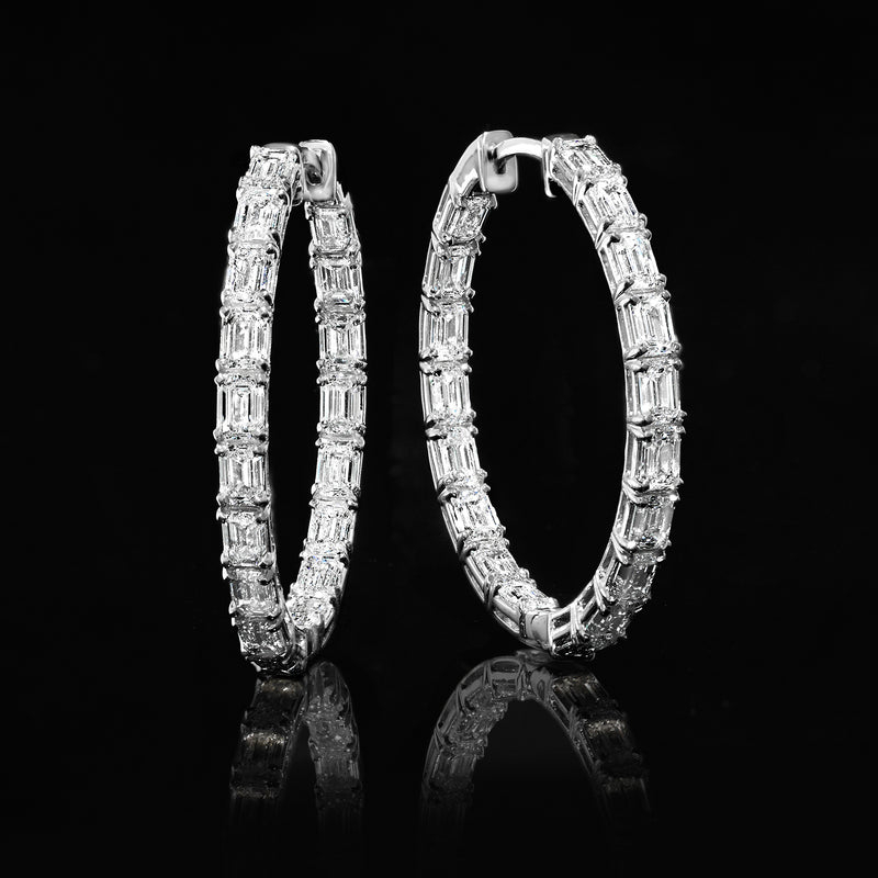 14kt white gold hoop earrings with rectangular lab-grown diamond rows