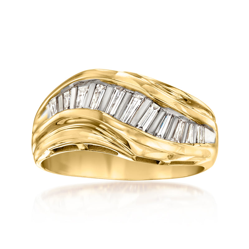 Yellow gold curve ring with baguette-cut channel-set diamonds