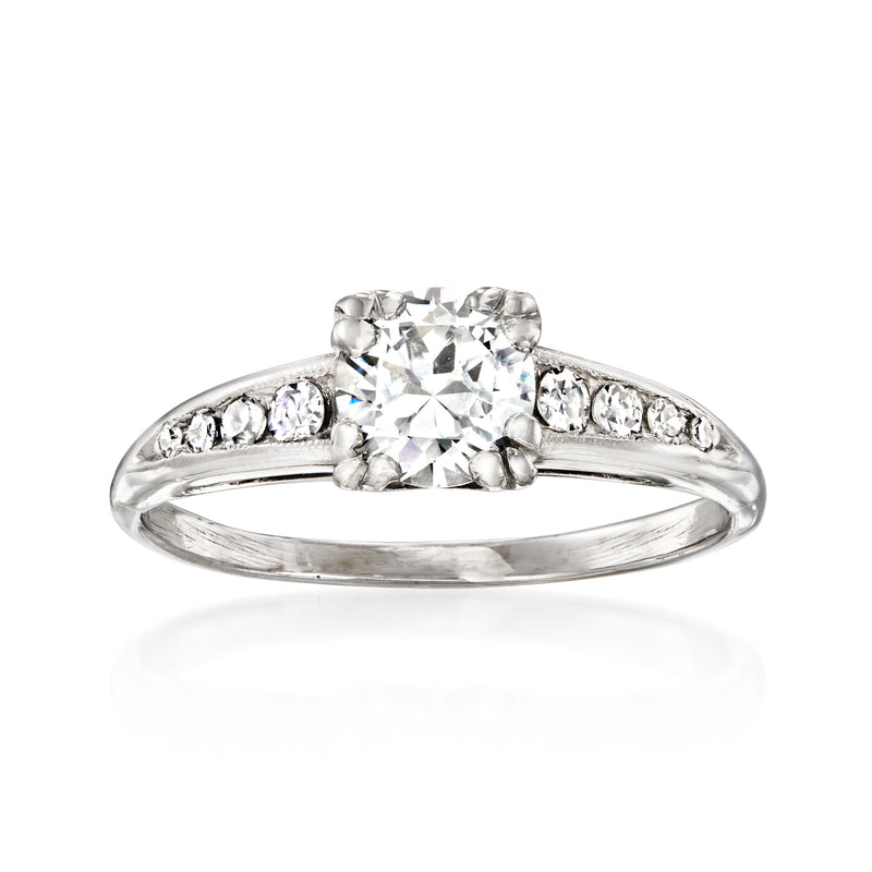 Vintage platinum diamond ring, cushion center stone with small side diamonds