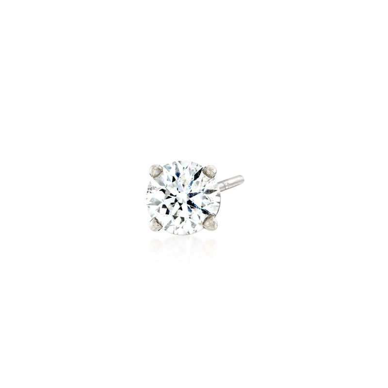 Diamond stud earring with round-cut stones in white gold post setting