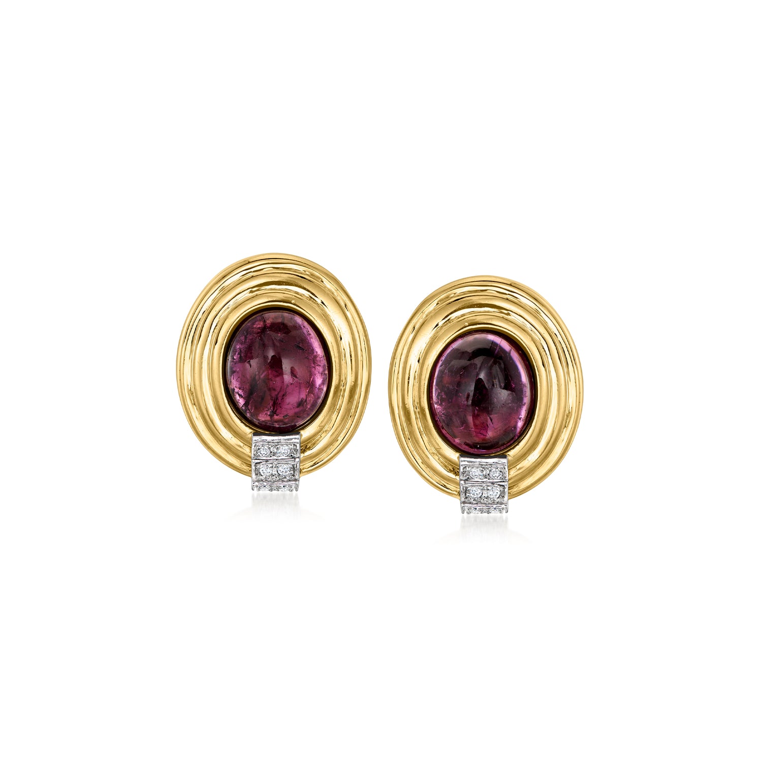 C. 1980 Vintage 14.00 ct. t.w. Pink Tourmaline and .40 ct. t.w. Diamond Earrings in 18kt Yellow Gold