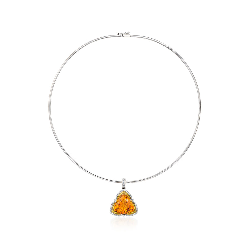 Gold chain with orange citrine teardrop pendant and small diamond accents