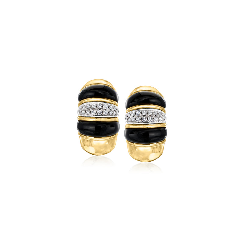 Vintage onyx and diamond curved earrings in 18kt yellow gold