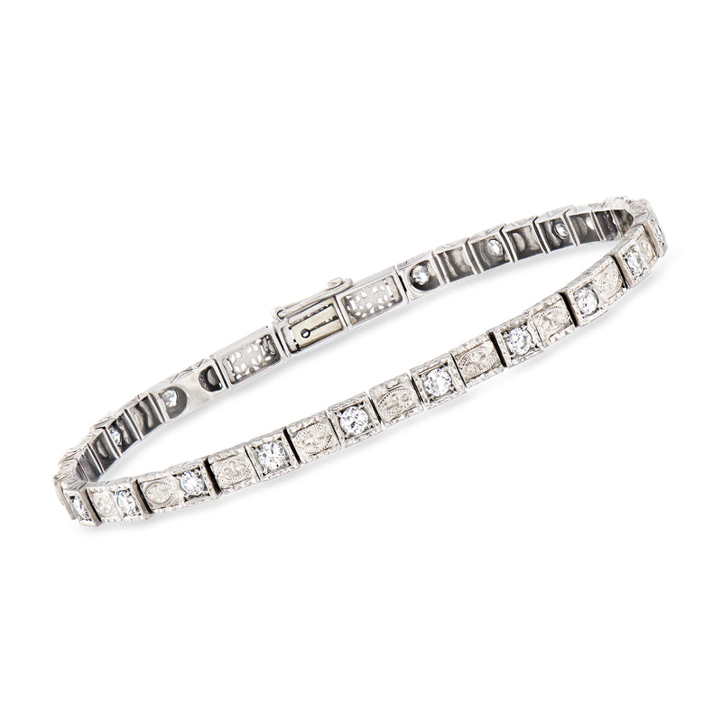 Platinum diamond filigree bracelet with rectangular pave-set segments