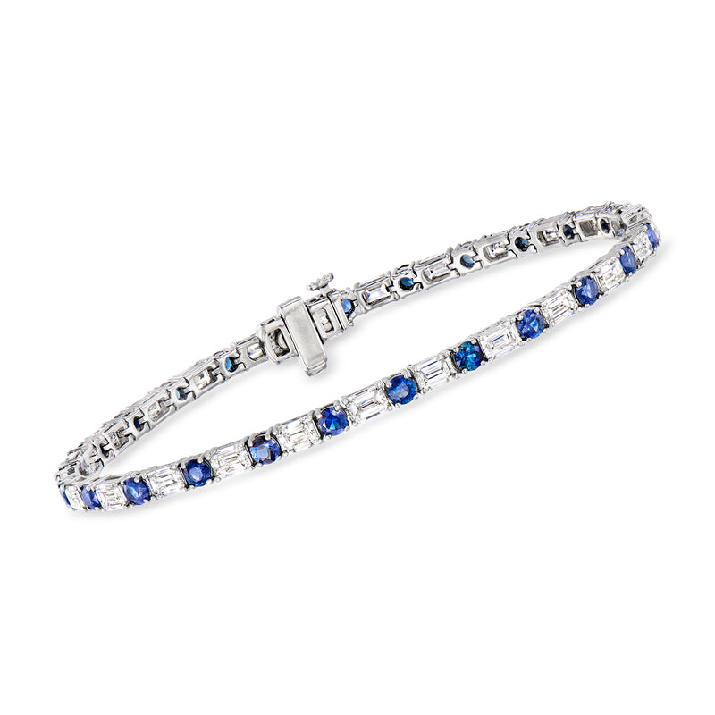 14kt white gold tennis bracelet with blue sapphire and small diamond accents