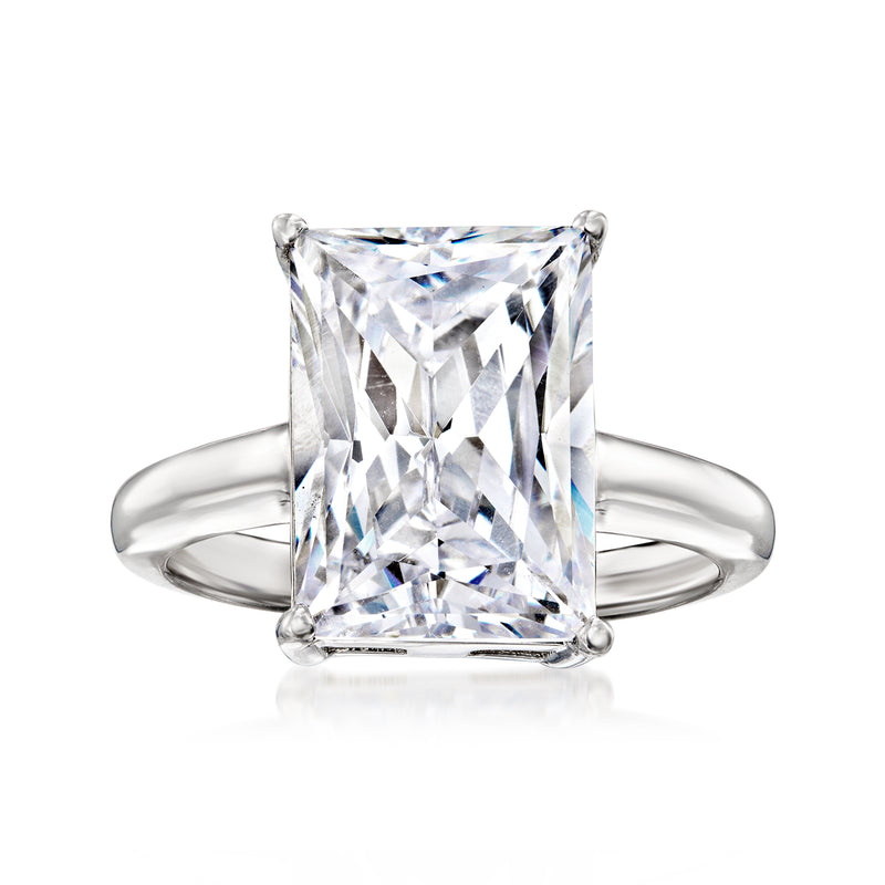 Sterling silver CZ solitaire ring with large square-cut clear stone