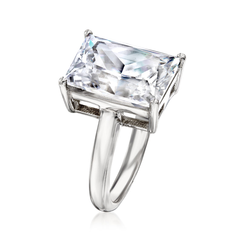 Sterling silver CZ ring with square-cut clear stone and open side setting
