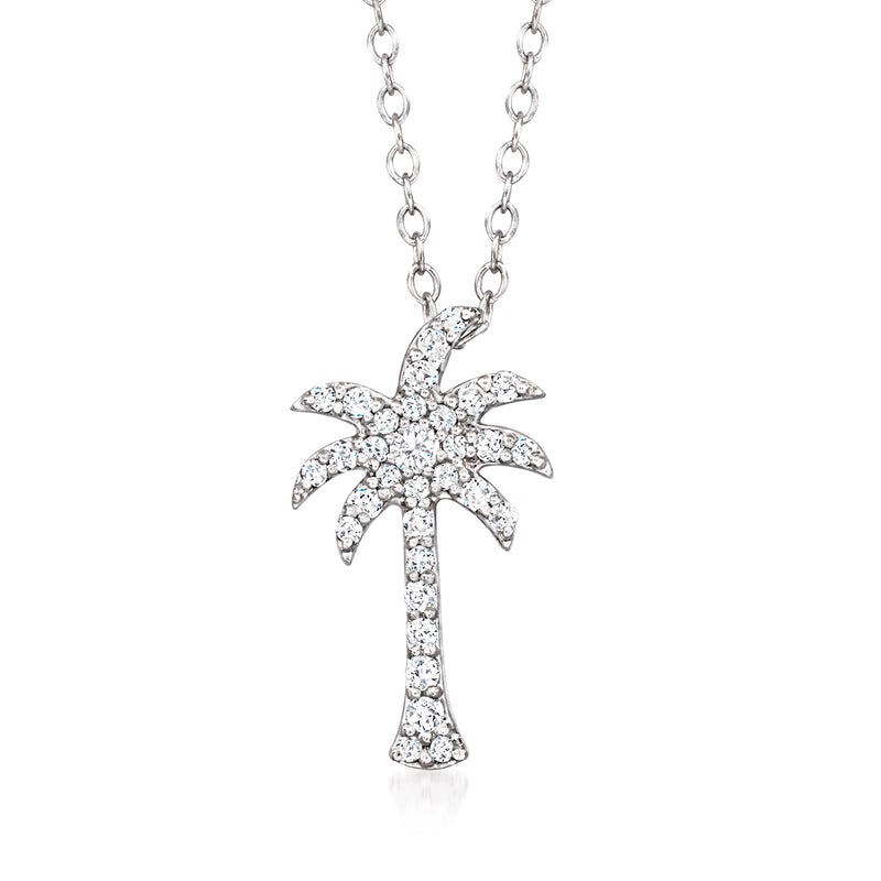Sterling silver palm tree diamond pendant with sparkling stones on a chain