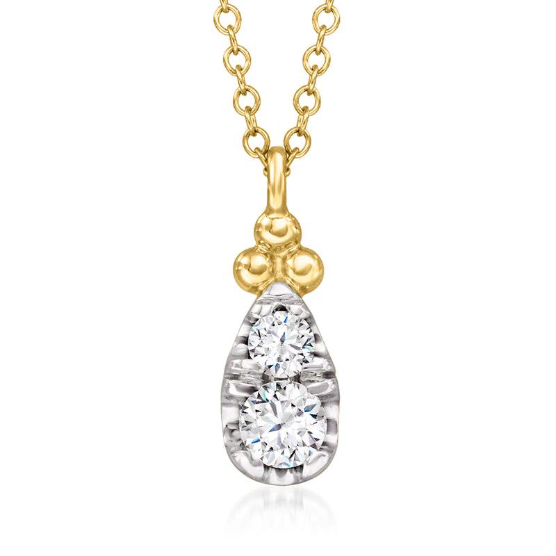 14kt yellow gold diamond teardrop necklace, pear-shaped pendant on chain