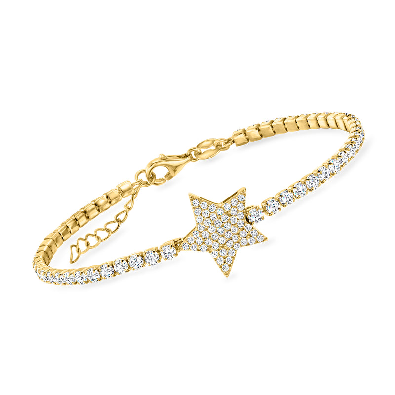 Gold-tone tennis-style bracelet with pavé CZ star center