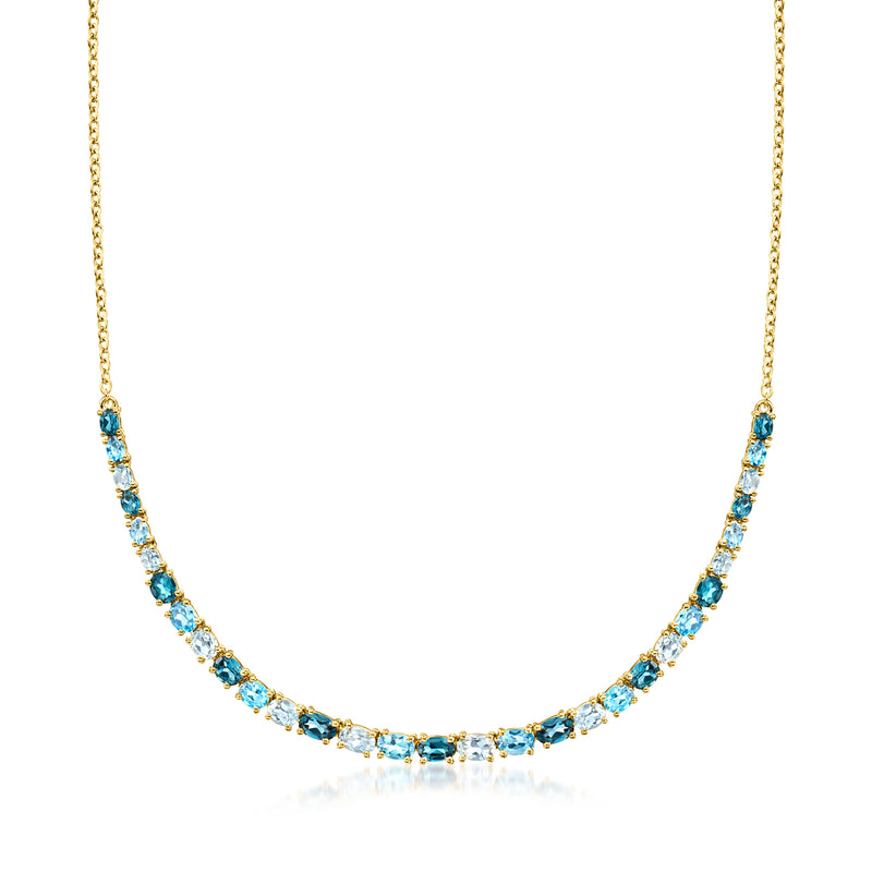 18kt gold over sterling necklace with graduated blue gemstone tennis-style links