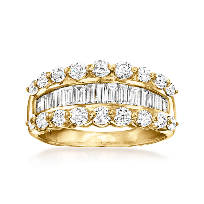 14kt yellow gold vintage diamond ring with two rows of round diamonds