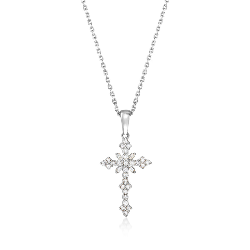 Sterling silver diamond cross pendant necklace with small cross centerpiece and chain