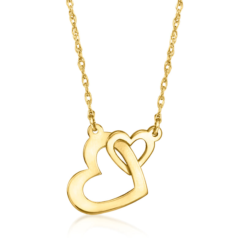 14kt yellow gold interlocking heart necklace with linked heart pendant