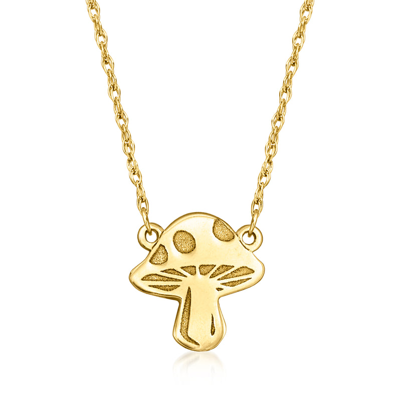 14kt yellow gold mushroom pendant necklace with textured cap and long gills