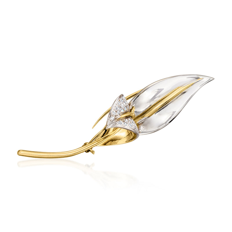 Two-tone gold leaf diamond pin with clear stones and marquise leaf design