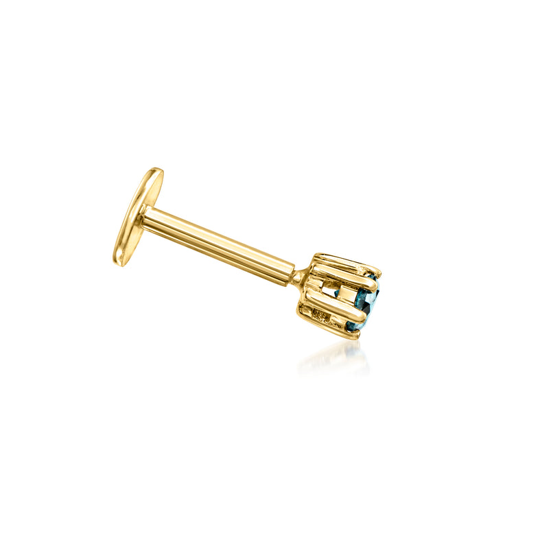 Blue Diamond Single Flat-Back Stud Earring in 14kt Yellow Gold