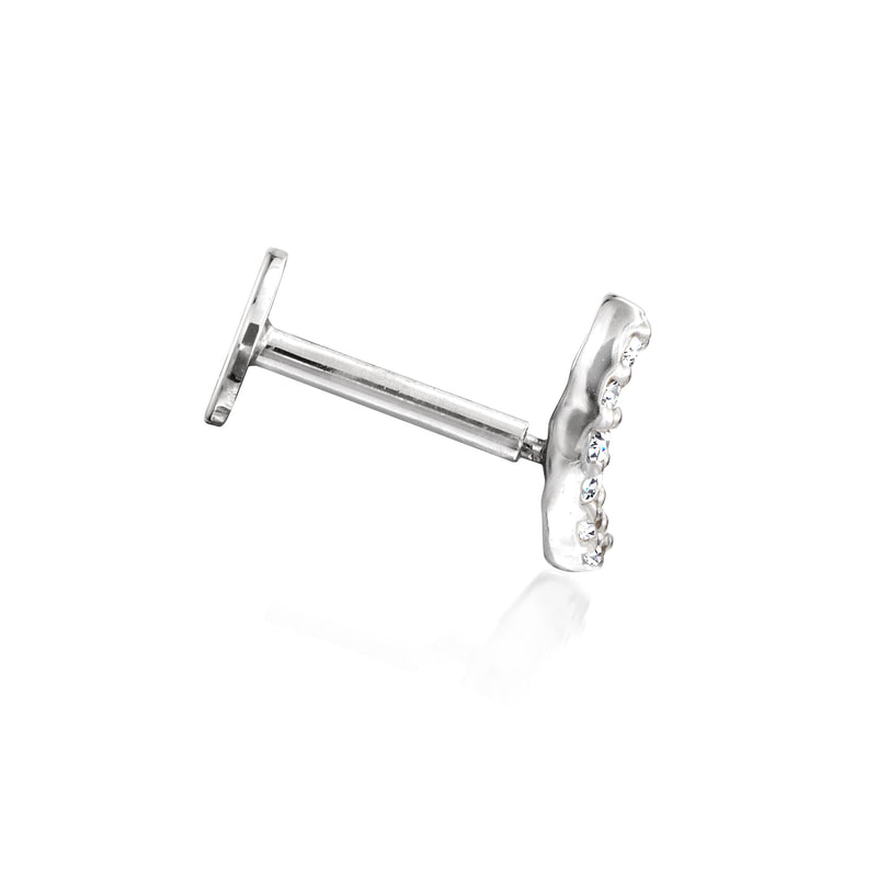 Sterling silver curved bar stud earring with clear stones, straight post back