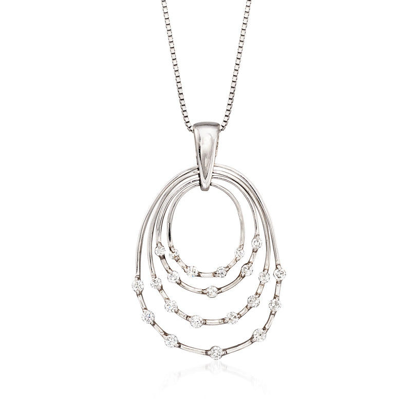 Platinum and white gold oval concentric diamond pendant necklace with chain
