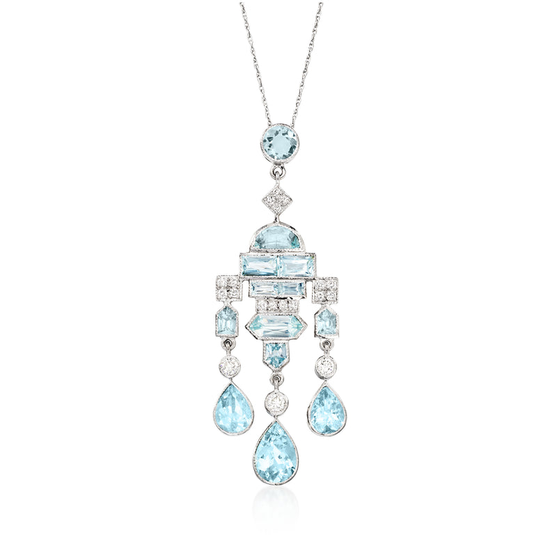 Aquamarine and diamond pendant necklace in white gold with pear drop stones