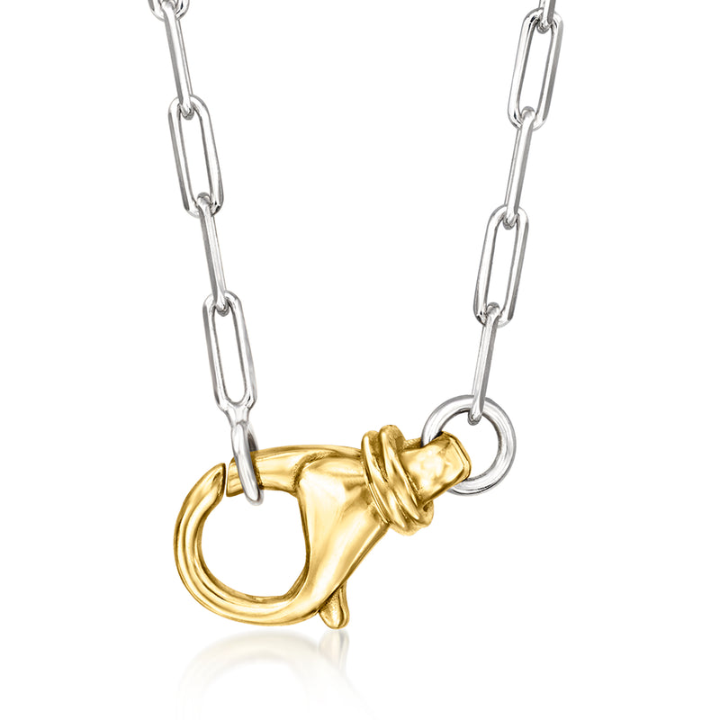 Sterling silver paper-clip link necklace with 14kt yellow gold lobster clasp