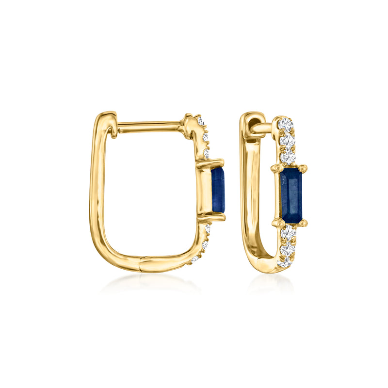 14kt yellow gold hoop earrings with sapphire bar and diamond pave accents