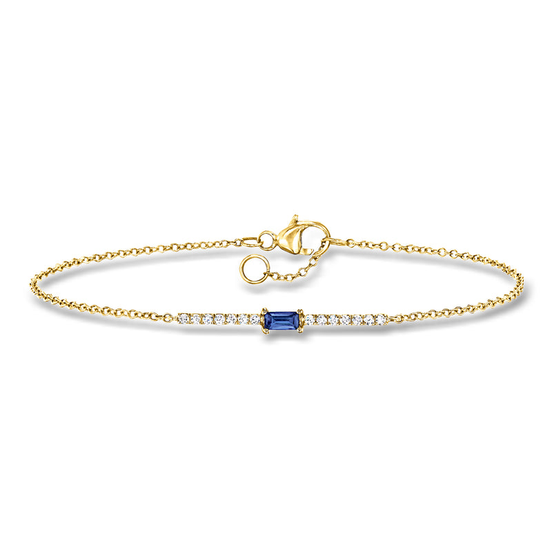 14kt yellow gold bracelet with sapphire bar center and diamond accents