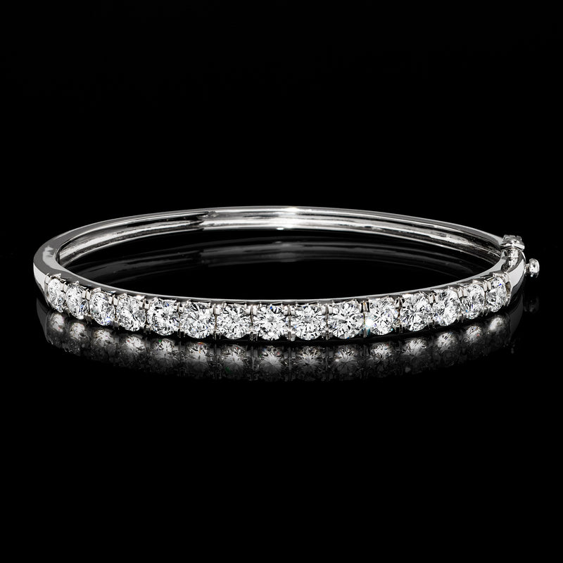 White gold diamond bangle bracelet with channel-set stones