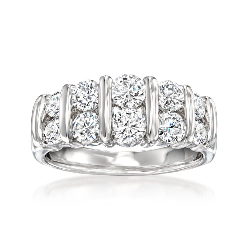 Round lab-grown diamond five-stone ring in 14kt white gold with high-set prongs