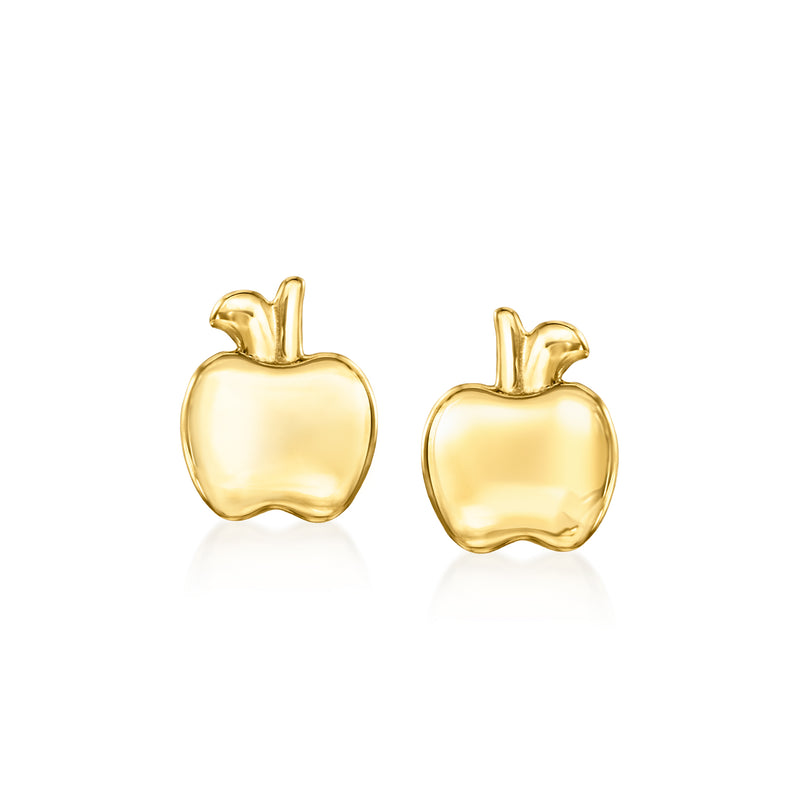 14kt yellow gold apple stud earrings with small leaf detail