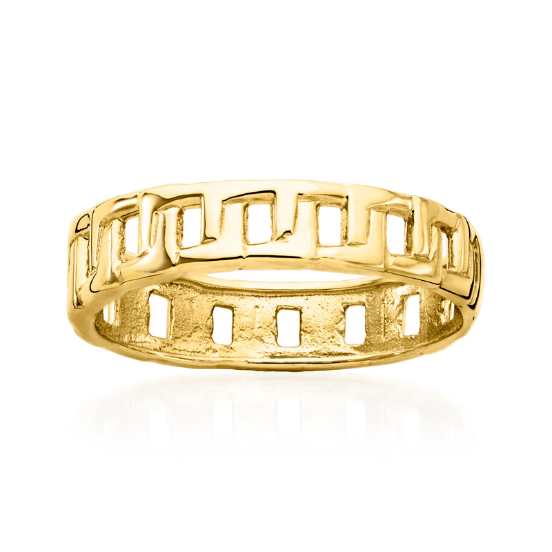 14kt yellow gold link ring with oval openwork links, polished finish