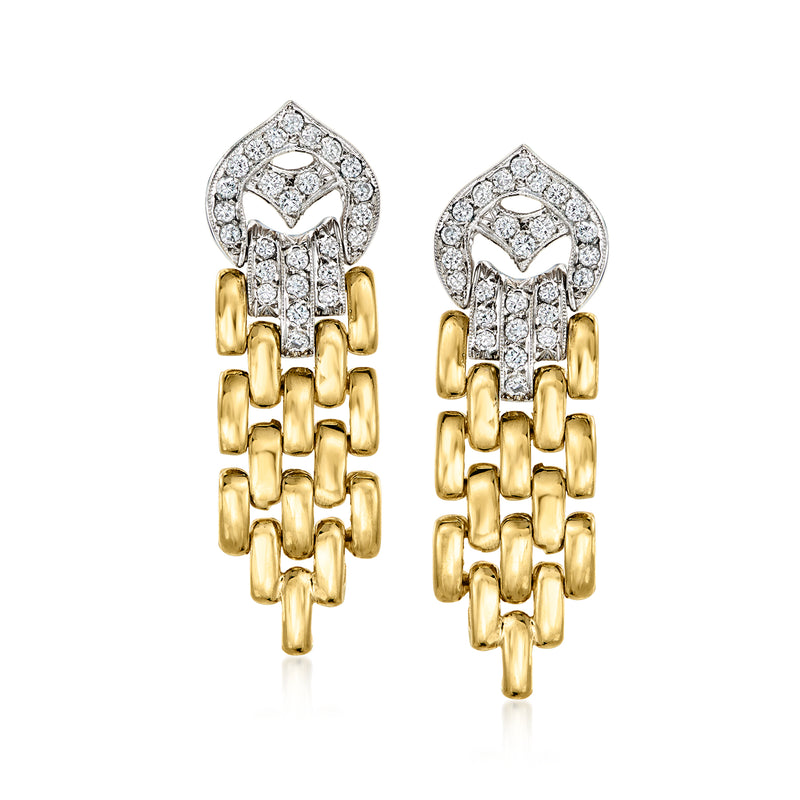 Diamond panther-link drop earrings in 14kt two-tone gold