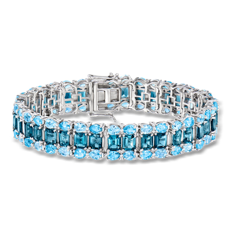 Sterling silver bracelet with blue topaz and white stones, rectangular links