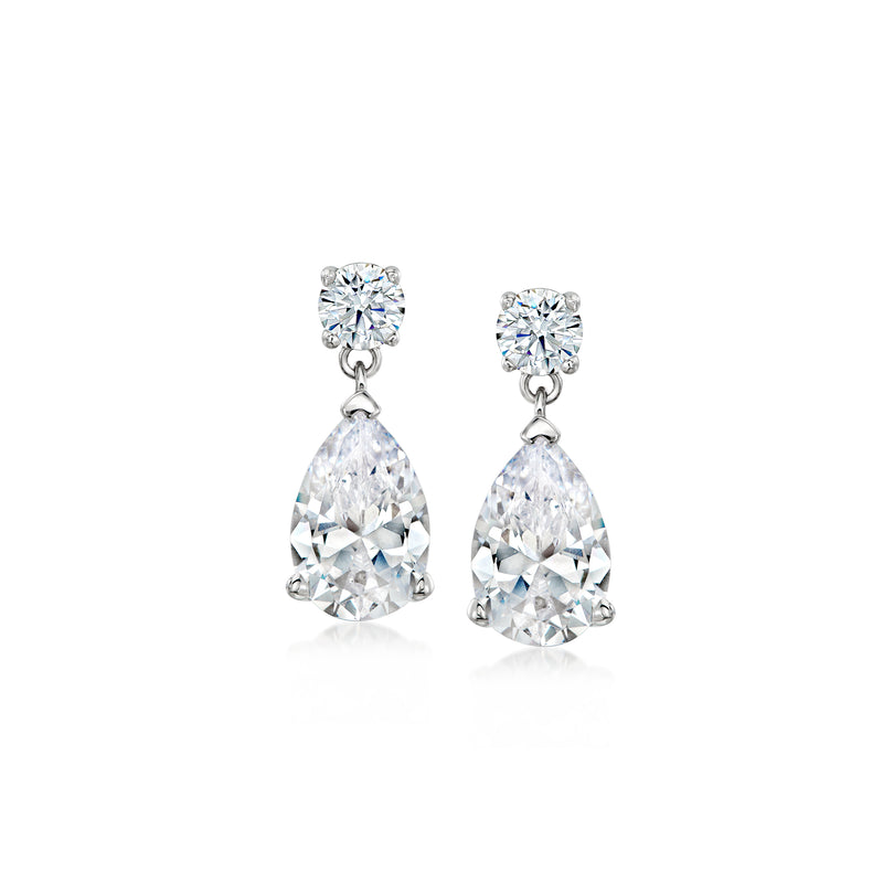 Sterling silver CZ drop earrings with pear dangles and square studs