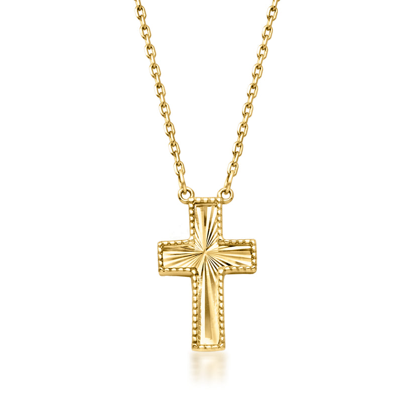 10k yellow gold cross pendant necklace with textured reversible cross design