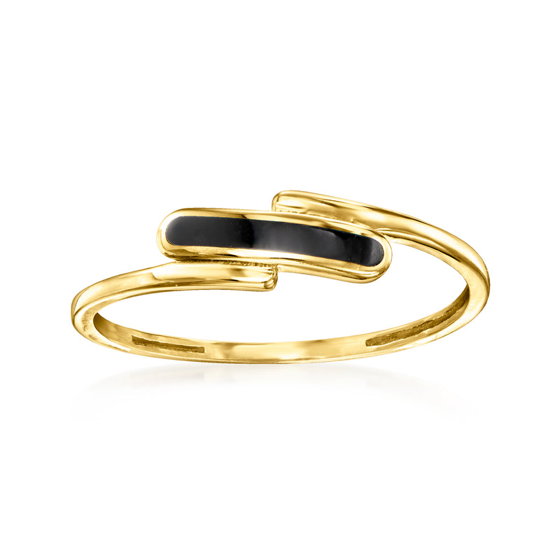 10kt yellow gold bypass ring with black enamel oval center