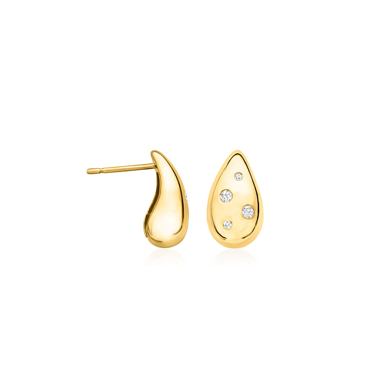 18kt gold over sterling puffy teardrop drop earrings with round diamond accents