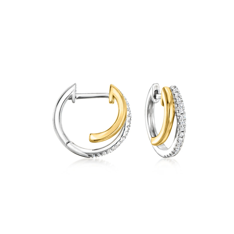 Two-tone sterling silver double-hoop diamond earrings