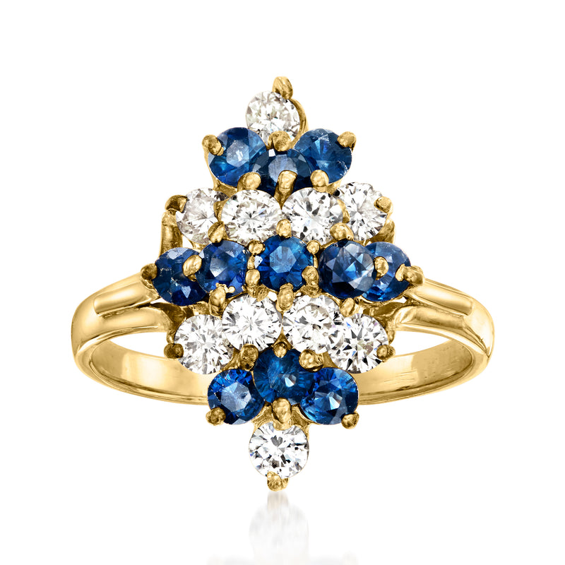 Yellow gold sapphire and diamond cluster ring with round stones