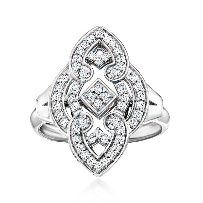 Sterling silver marquise diamond ring with raised marquise halo and central stone