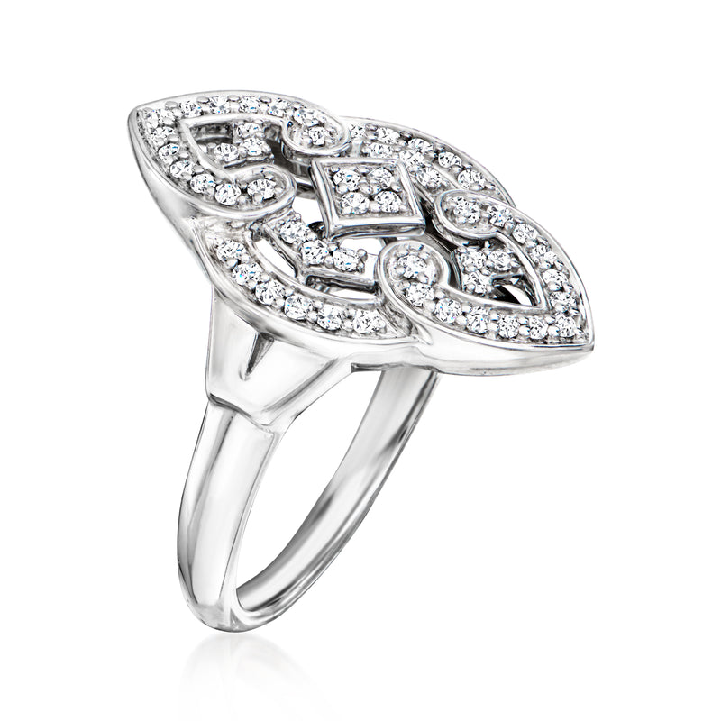 Diamond marquise ring in sterling silver with pavé setting