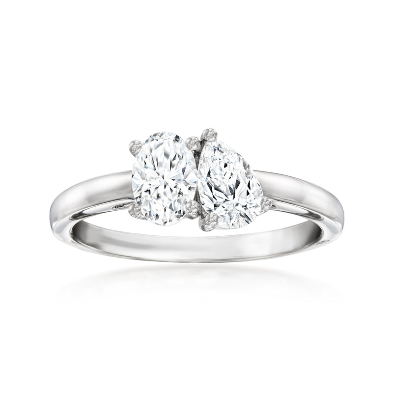 Sterling silver ring with two oval-cut lab-grown diamonds in toi et moi setting