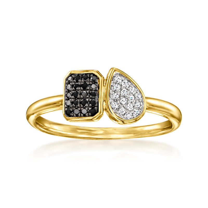 18kt gold over sterling silver toi et moi ring with black and white diamond clusters