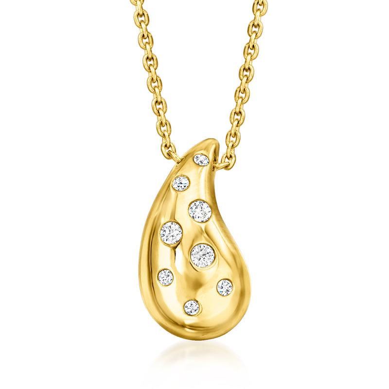 Gold over sterling teardrop pendant necklace with round diamond accents