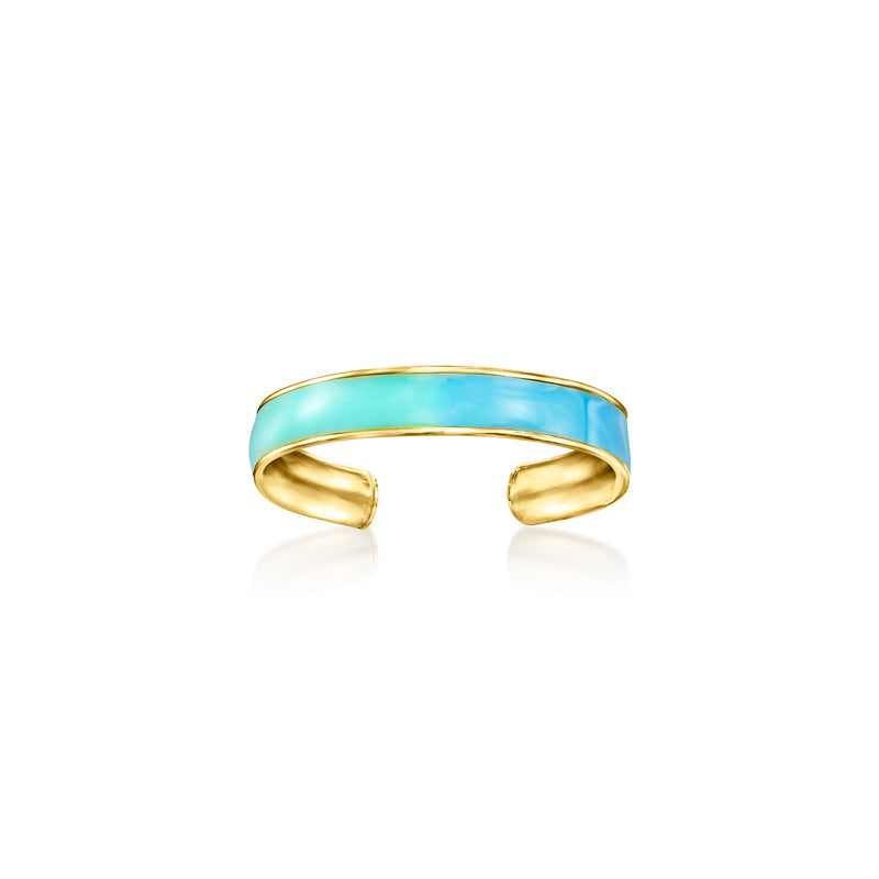 14kt yellow gold toe ring with blue and turquoise enamel band