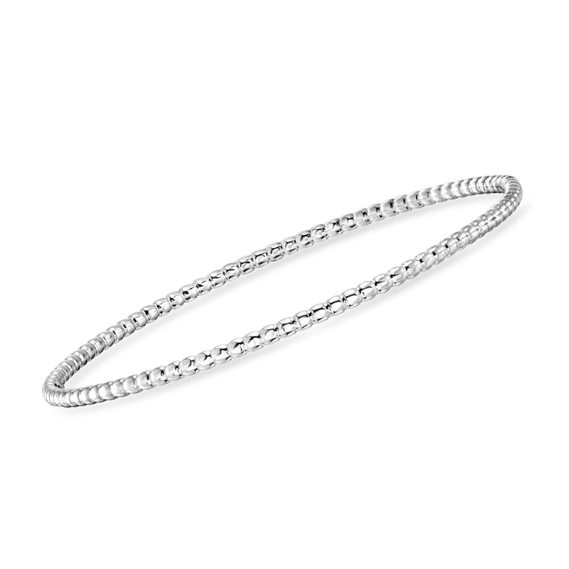 Sterling silver beaded bangle bracelet with chain-link texture