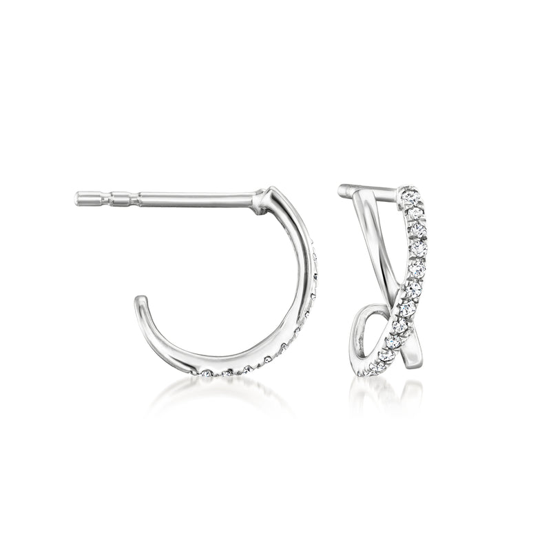 Sterling silver diamond crisscross C-hoop earrings